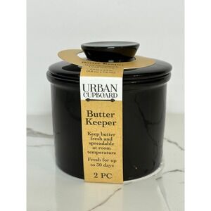 Urban Cupboard Ceramic Butter Keeper Black French Butter Crock 2 PC New